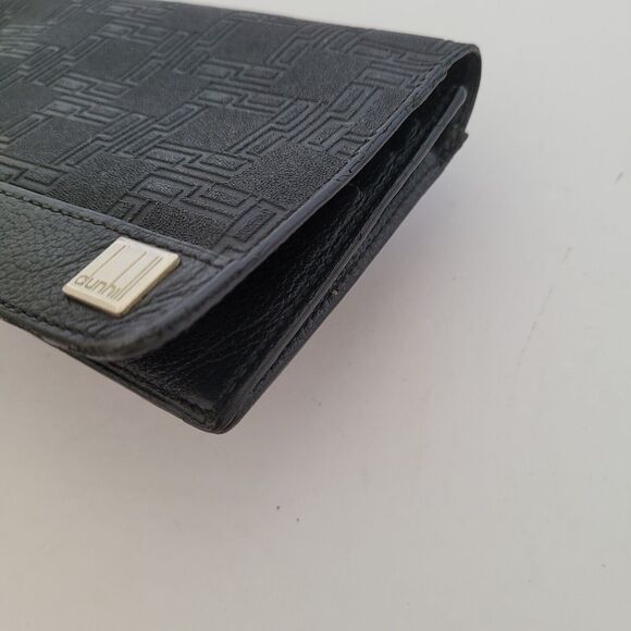 Dunhill Signature Designer Check Card Holder Wallet Solid Black Long Bifold Logo - Picture 12 of 12